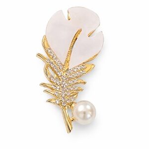 Gold-Tone Leaf Pearl Brooch - White and Gold